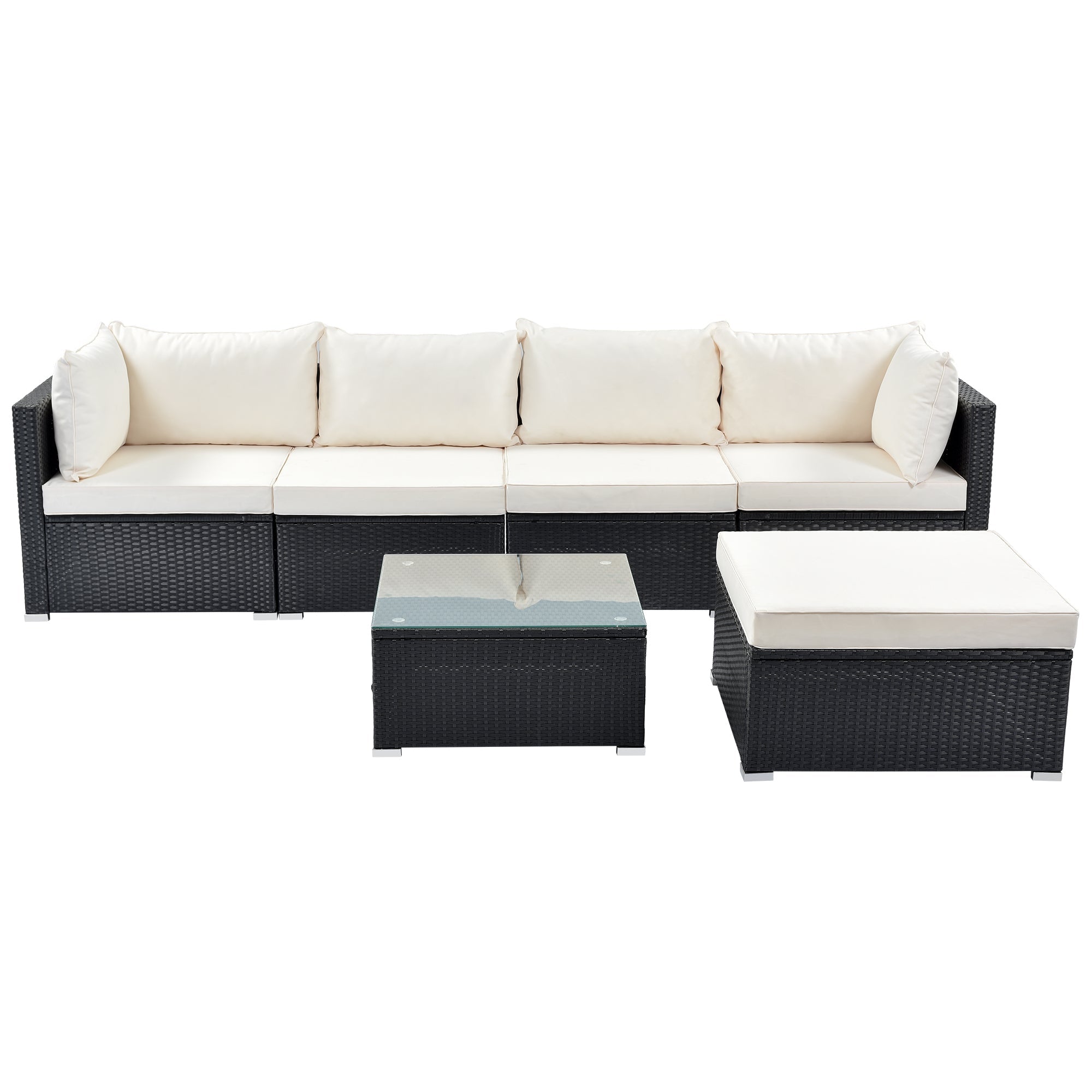 GO 6-Piece Patio Furniture Set corner sofa set with thick removable cushions, PE Rattan Wicker, outdoor Garden Sectional Sofa Chair, removable Beige cushions, Black wicker